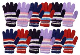 12 Bulk Yacht & Smith Womens Warm Assorted Colors Striped Fuzzy Gloves