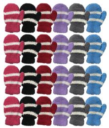 24 Pairs Yacht & Smith Kids Striped Fuzzy Winter Mittens Gloves Ages 2-7 - Winter Gloves