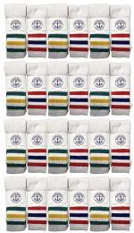 240 Wholesale Yacht & Smith Women's Cotton 26" Inch Terry Cushioned Athletic White Striped Top Tube Socks
