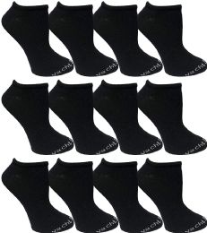 12 Pairs Yacht & Smith Womens 97% Cotton Light Weight No Show Ankle Socks Solid Black - Womens Ankle Sock