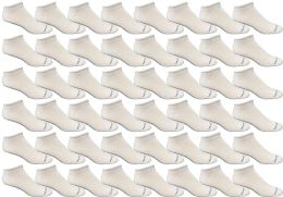 48 Bulk Yacht & Smith Mens 97% Cotton Light Weight No Show Ankle Socks Solid White