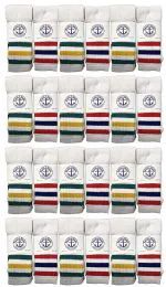 12 Wholesale Yacht & Smith Women's Cotton 26" Inch Terry Cushioned Athletic White Striped Top Tube Socks