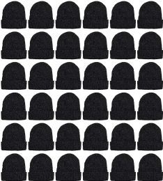 36 Units of Yacht & Smith Unisex Sherpa Line Ribbed Faux Fur Winter Beanie Hat Solid Black - Winter Beanie Hats