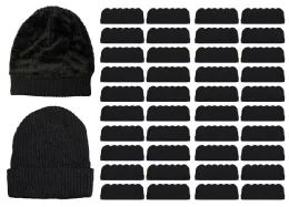 240 Units of Yacht & Smith Unisex Sherpa Line Ribbed Faux Fur Winter Beanie Hat Solid Black - Winter Beanie Hats