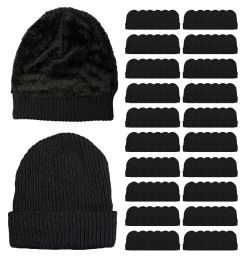 120 Pieces Yacht & Smith Unisex Sherpa Line Ribbed Faux Fur Winter Beanie Hat Solid Black - Winter Beanie Hats