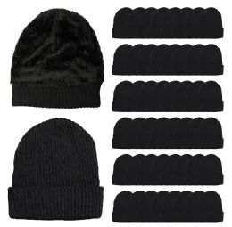 48 of Yacht & Smith Unisex Sherpa Line Ribbed Faux Fur Winter Beanie Hat Solid Black