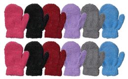 36 Units of Yacht & Smith Kids Glitter Fuzzy Winter Mittens Ages 2-7 - Fuzzy Gloves