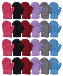 24 Pairs Yacht & Smith Kids Fuzzy Stretch Mittens With Glittery Shine Ages 2-7 - Kids Winter Gloves