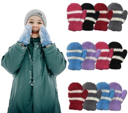 Yacht & Smith Kids Striped Fuzzy Mittens Gloves Ages 2-7 Bulk Buy