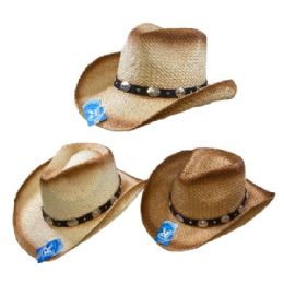 24 Bulk Classic Woven Cowboy Hat [round Silver Medallions On Hat Band]