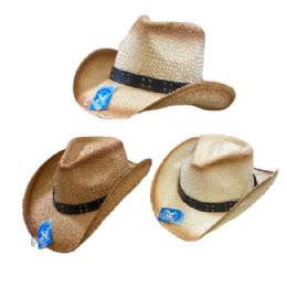 24 Wholesale Classic Woven Cowboy Hat Studded Hat Band