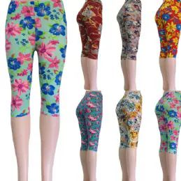 48 Pieces Soft Feel Below The Knee Capri Length Leggings In Assorted Prints - Womens Leggings
