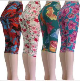 48 Pieces Soft Feel Below The Knee Capri Length Leggings In Assorted Prints - Womens Leggings