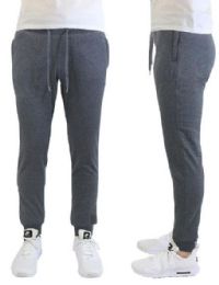24 Wholesale Men's Heavyweight SliM-Fit Fleece Cargo Sweatpants Assorted Sizes Solid Grey