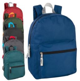24 Pieces 15 Inch Basic Backpack Assorted Colors - Backpacks 15" or Less