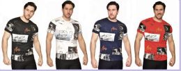 24 Wholesale Mens Fashion High Treated Cotton Spandex Graphic T Shirt