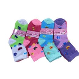 144 Pairs Girls Quarter Socks In Butterfly Pattern - Girls Ankle Sock