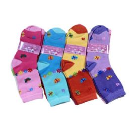 144 Pairs Girls Quarter Socks In Butterfly Pattern - Girls Ankle Sock