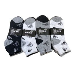 60 Pairs Skull Anklets Black Grey And White - Boys Ankle Sock