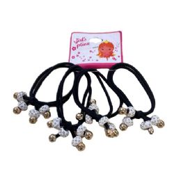 36 Pieces Four Piece Elastic Hairbands With White Rhinestone Beads - PonyTail Holders
