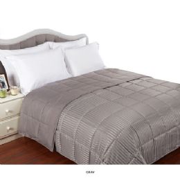 6 Wholesale 1 Piece Queen Embossed Satin Stripe Reversible Comforter In Grey