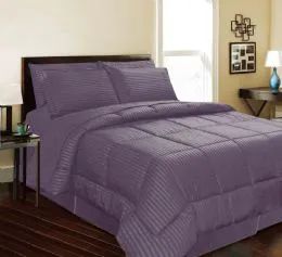 6 Wholesale 1 Piece Queen Embossed Satin Stripe Reversible Comforter In Plum