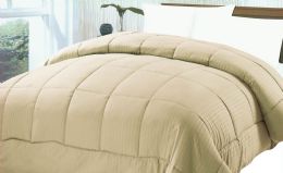 6 Pieces 1 Piece Queen Embossed Satin Stripe Reversible Comforter In Tan - Comforters & Bed Sets