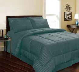 6 Wholesale 1 Piece Queen Embossed Satin Stripe Reversible Comforter In Teal