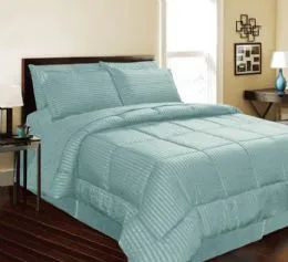 6 Wholesale 1 Piece Queen Embossed Satin Stripe Reversible Comforter In Turquoise