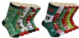 360 Units of Assorted Printed Christmas Crew Socks - Womens Crew Sock