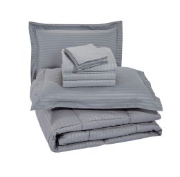 3 of 8 Piece Embossed Stripe Bed In A Bag Queen Size In Embossed Grey