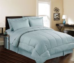 3 Wholesale 8 Piece Embossed Stripe Bed In A Bag Queen Size In Ocean Blue