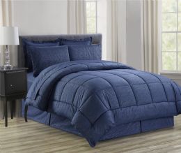 3 Wholesale 8 Piece Embossed Vine Bed In A Bag Queen In Navy