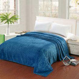 10 Wholesale Leaf Etched Blanket Queen Size In Blue