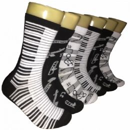 360 Wholesale Ladies Music Note Crew Socks Size 9-11
