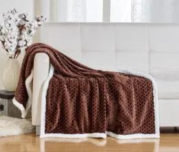 12 Wholesale Braided Sherpa Throw In Brown