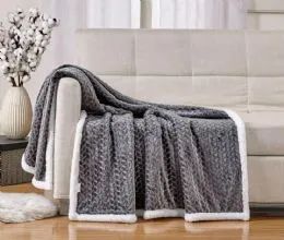 12 Wholesale Braided Sherpa Throw In Grey