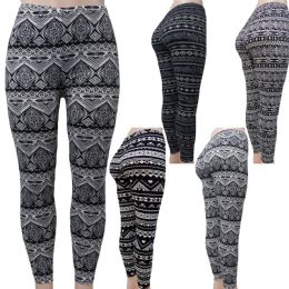 48 Wholesale Women Butter Soft Full Length Leggings Assorted Black And White Floral And Geometric Prints