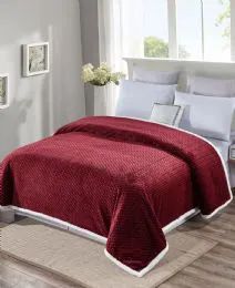4 Pieces Reversible And Comfortable Braided Oversized Sherpa Blanket In Burgandy - Fleece & Sherpa Blankets