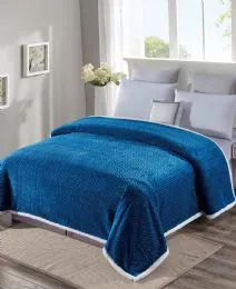 4 Wholesale Reversible And Comfortable Braided Oversized Sherpa Blanket King Size In Navy