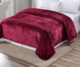 12 Pieces Ultra Plush Solid Burgandy Color Twin Size Blanket - Fleece & Sherpa Blankets