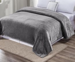 12 Bulk Ultra Plush Solid Grey Color Full Size Blanket