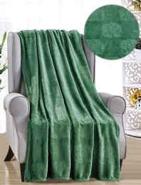 12 Pieces Elephant French Collection Throw In Green - Fleece & Sherpa Blankets
