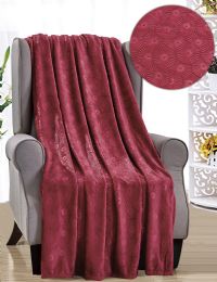12 Pieces Louvre French Collection Throw In Burgandy - Fleece & Sherpa Blankets