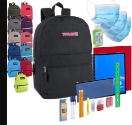 24 of Preassembled Pandemic Readiness 17 Inch Backpack With Masks, Hand Sanitizer & 20 Piece School Supply Kit