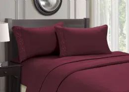 12 Wholesale Cozy Home Embroidery Sheets Queen Size In Burgandy