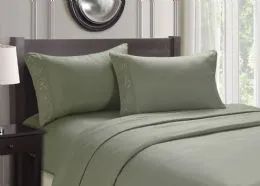 12 Wholesale Cozy Home Embroidery Sheets Queen Size In Sage
