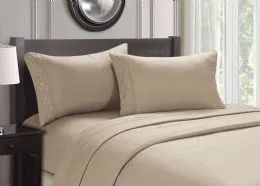 12 Wholesale Cozy Home Embroidery Sheets Queen Size In Taupe