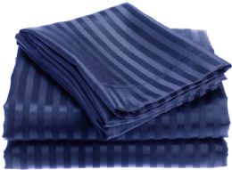 12 Wholesale 1800 Series Ultra Soft 4 Piece Embossed Stripe Bed Sheet Size Twin In Navy