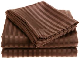 12 Wholesale 1800 Series Ultra Soft 4 Piece Embossed Stripe Bed Sheet Size Queen In Chocolate